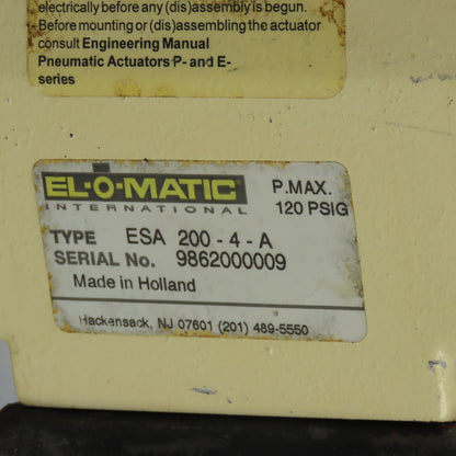 El-O-Matic ESA 200-4-A 2" Pneumatic Valve Actuator 120PSIG 200WOG