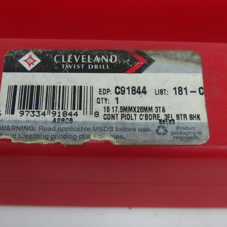 Cleveland C91844 17.5mm x 26mm 3-Flute Spiral Pilot Counterbore MT3 Shank