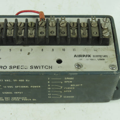 Airpax 075-130-0017 Zero Speed Switch 117VAC 12VDC 50-400Hz