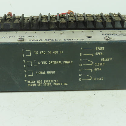 Airpax 075-130-0017 Zero Speed Switch 117VAC 12VDC 50-400Hz