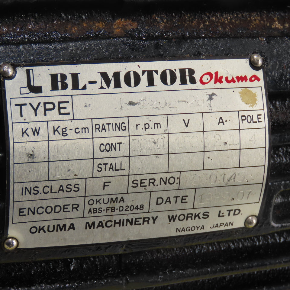 Okuma BL-120E-20T 2.4KW AC Servo Motor 153V 2000RPM 12.1A 4 Pole