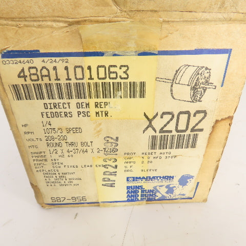 Marathon X202 YWD48A1101063B 1/4HP Electric Motor 1075RPM 208-230V 1PH 48Y Fr.