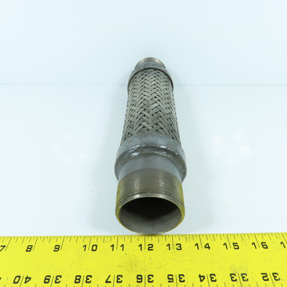 2" NPT Male Stainless Steel Braided Flexible Hose Expansion Joint 11-3/4" L