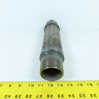 2" NPT Male Stainless Steel Braided Flexible Hose Expansion Joint 11-3/4" L
