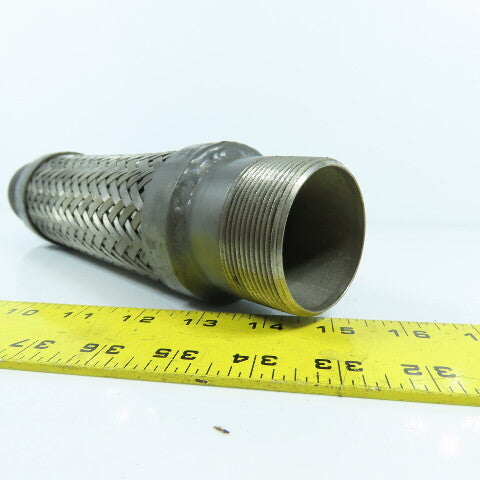 2" NPT Male Stainless Steel Braided Flexible Hose Expansion Joint 11-3/4" L