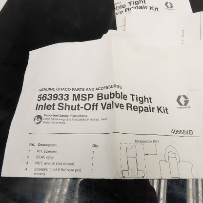 Graco V560S094 563933 MSP Bubble Tight Inlet Shut Off Valve Repair Kit