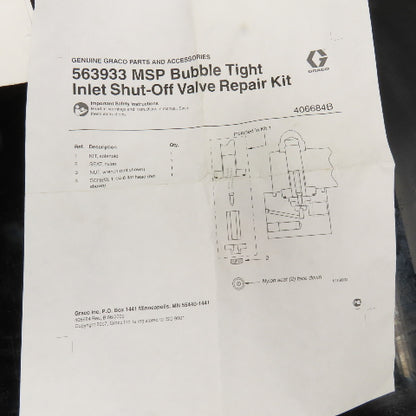 Graco V560S094 563933 MSP Bubble Tight Inlet Shut Off Valve Repair Kit