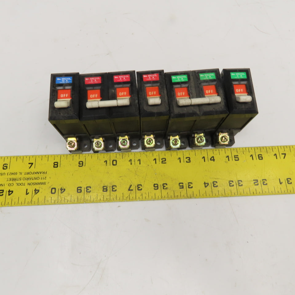 Idec NRC110L Mixed Lot Single Double Pole Circuit Breaker 5A, 2A, 10A Lot Of 5