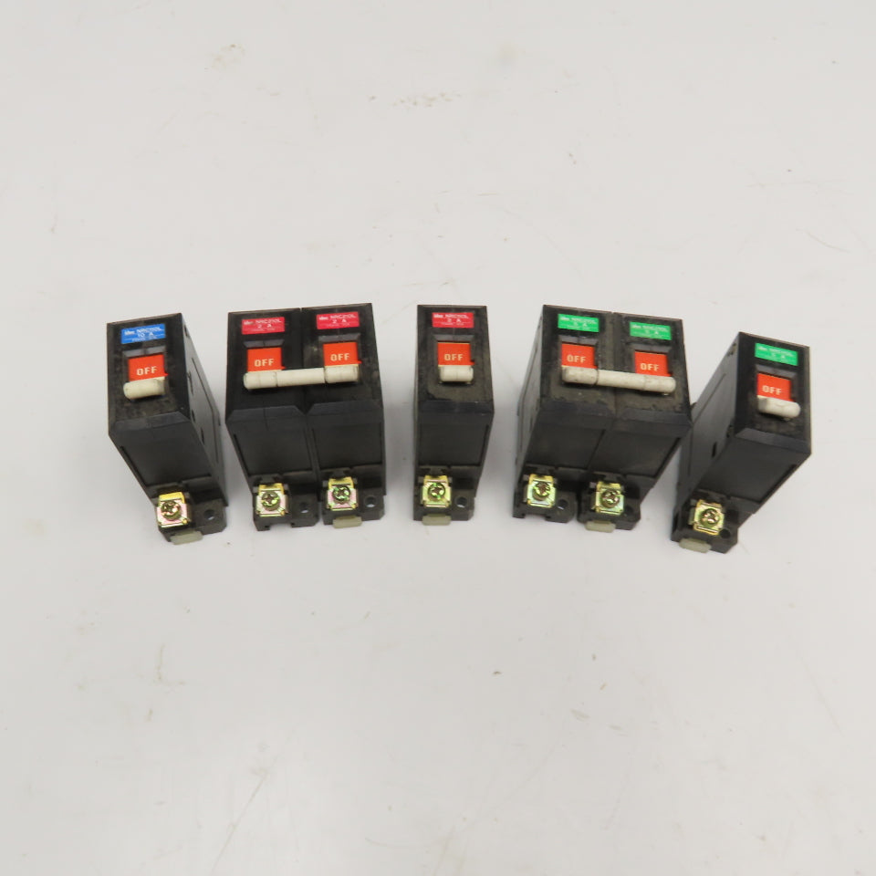 Idec NRC110L Mixed Lot Single Double Pole Circuit Breaker 5A, 2A, 10A Lot Of 5