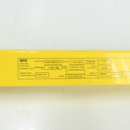 Sick C40E-0603CC010 Light Curtain Receiver 24VDC 500mA 0-19mm Range