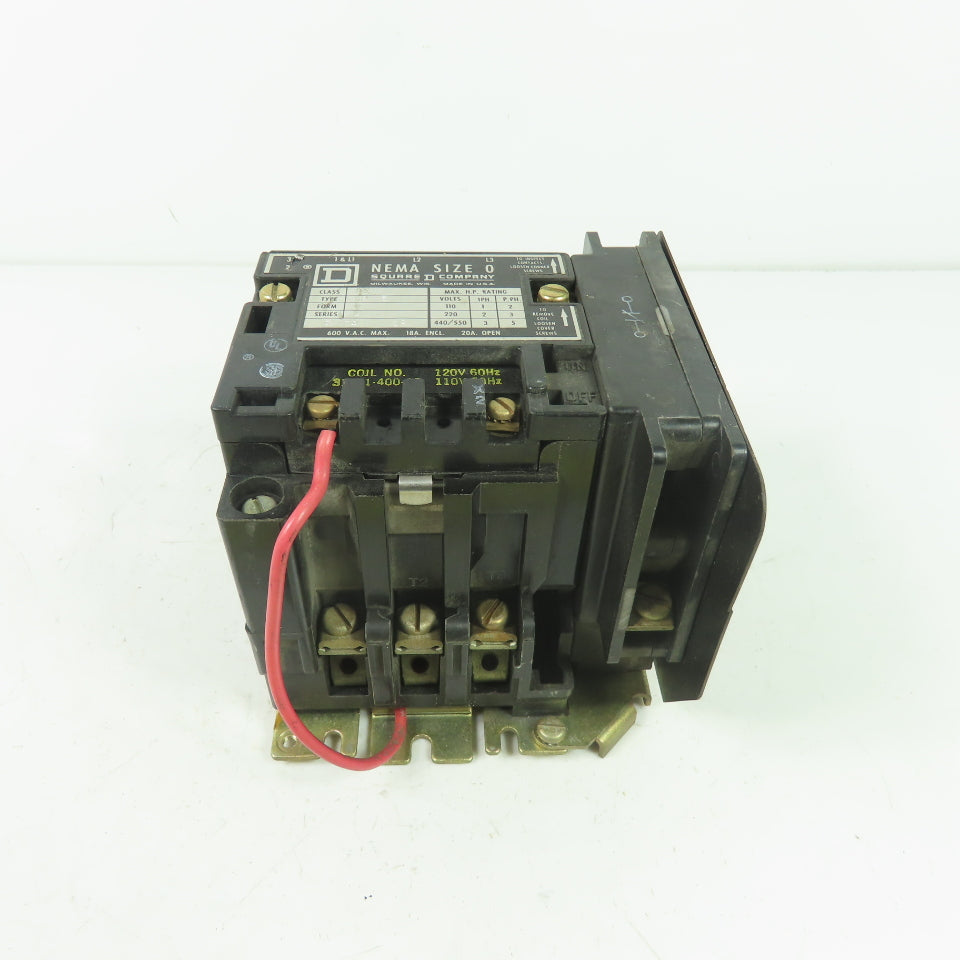 Square D 8502 S30-2 Size 0 Contactor 600VAC 5HP 120V Coil