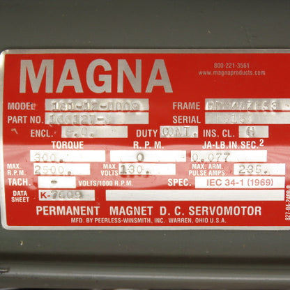 Peerless Magna 181-12-0009 300 Torque DC Servo Motor 130V 2500RPM Remanufactured