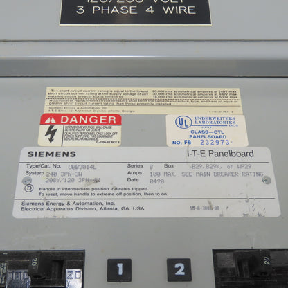 Siemens UBB3014L I-T-E Breaker Panelboard 208Y/120V 3Ph 4W 30-Space W/Breakers