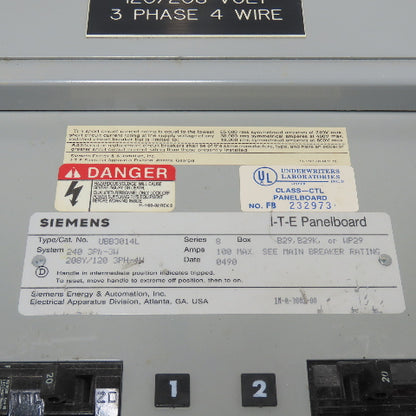 Siemens UBB3014L I-T-E Breaker Panelboard 208Y/120V 3Ph 4W 30-Space W/Breakers