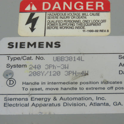 Siemens UBB3014L I-T-E Breaker Panelboard 208Y/120V 3Ph 4W 30-Space W/Breakers