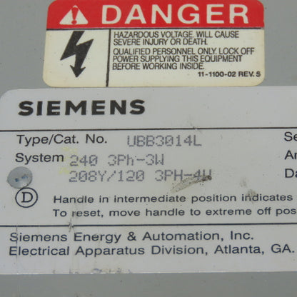 Siemens UBB3014L I-T-E Breaker Panelboard 208Y/120V 3Ph 4W 30-Space W/Breakers