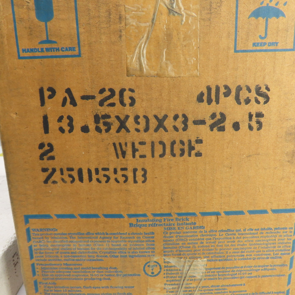 BNZ PA-26 No.2 Wedge Insulating Fire Brick 2600° 13.5" x 9" x 3-2.5" Box Of 4