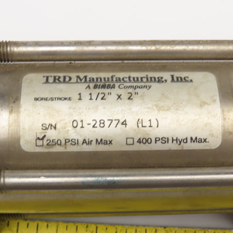 TRD Mfg. 1-1/2" Bore 2" Stroke 3 Rod Stainless Steel Actuator Air Cylinder