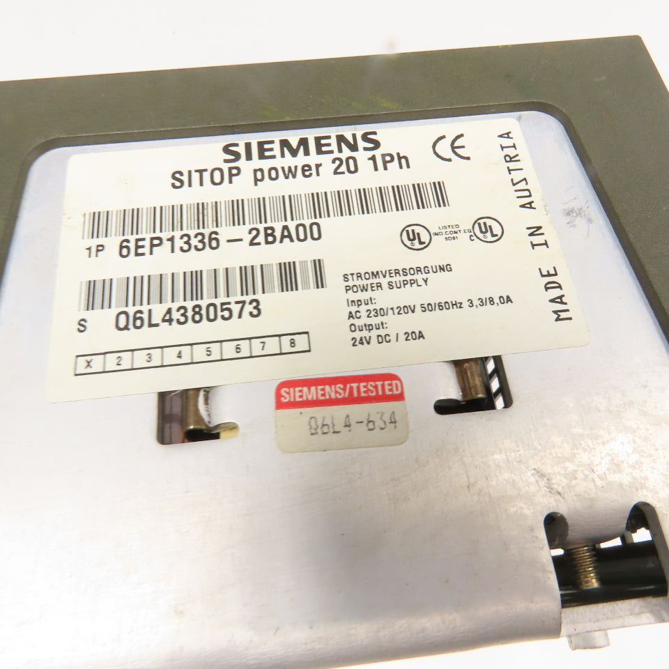 Siemens 6EP1336-2BA00 SITOP Power 20 1Ph Power Supply 230/120VAC To 24VDC