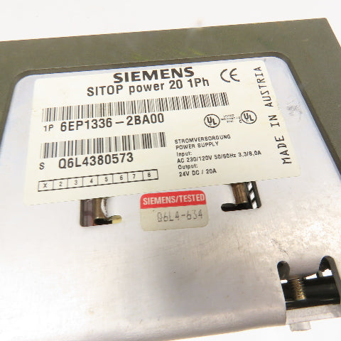 Siemens 6EP1336-2BA00 SITOP Power 20 1Ph Power Supply 230/120VAC To 24VDC