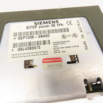 Siemens 6EP1336-2BA00 SITOP Power 20 1Ph Power Supply 230/120VAC To 24VDC
