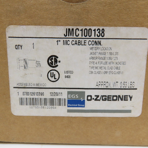 O-Z Gedney JMC100138 1" Metal Clad Cable Connector