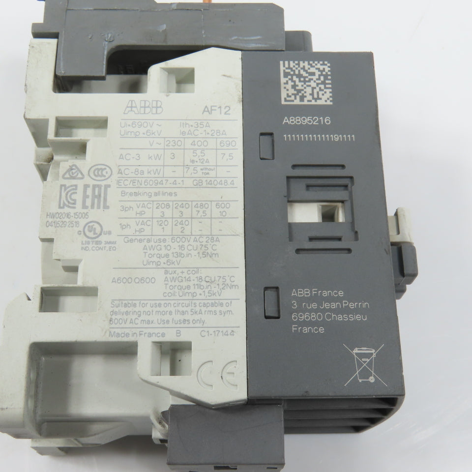ABB AF12-30-10-13 3-Pole 600V 28A Contactor 5.5kW 7.5HP 100-250V Coil