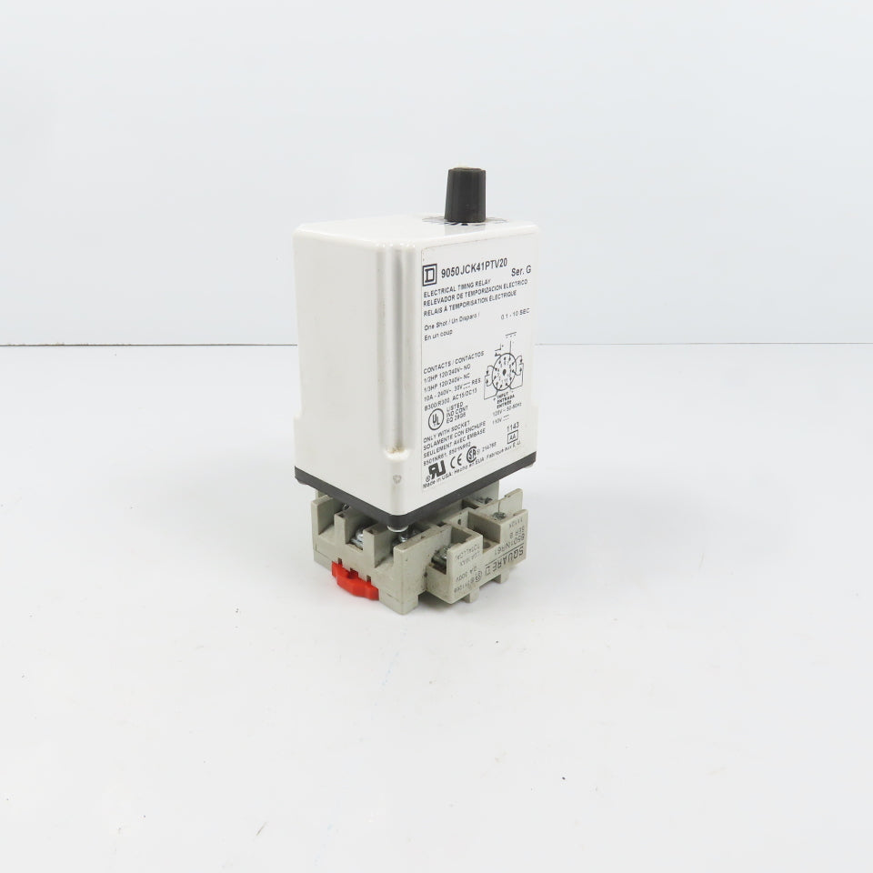 Square D 9050JCK41PTV20 Ser G Timing Relay 0.1-10 Sec 120/240VAC 10A W/ Base