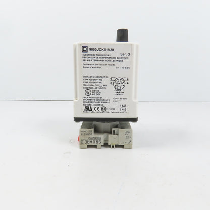 Square D 9050JCK11V20 Ser G Timing Relay 0.1-10 Sec 120/240VAC 10A W/ Base