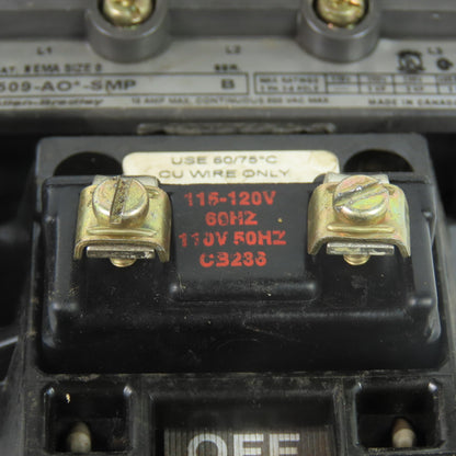 Allen Bradley 509-AO*-SMP Nema Size 0 3-Pole Motor Starter 5HP 600VAC 18A