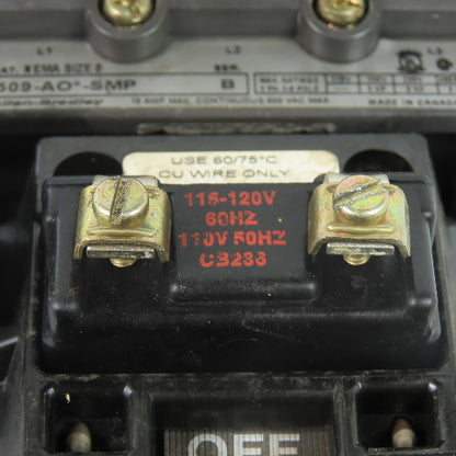 Allen Bradley 509-AO*-SMP Nema Size 0 3-Pole Motor Starter 5HP 600VAC 18A