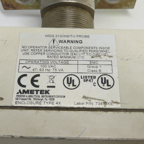 Ametek WDG 210/INSITU O2 Flue Gas Analyzer 100VAC 75VA 36-1/2" Probe 45" OAL