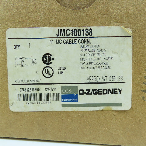 EGS O-Z/Gedney JMC100138 1" MC Metal Cable Connector Type 4 NEW