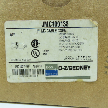 EGS O-Z/Gedney JMC100138 1" MC Metal Cable Connector Type 4 NEW