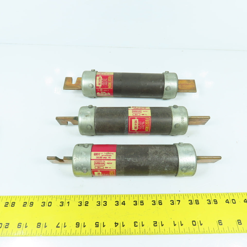 Fusetron FRS-R-200 200A Dual Element Time Delay Fuses 600VAC Lot Of 3