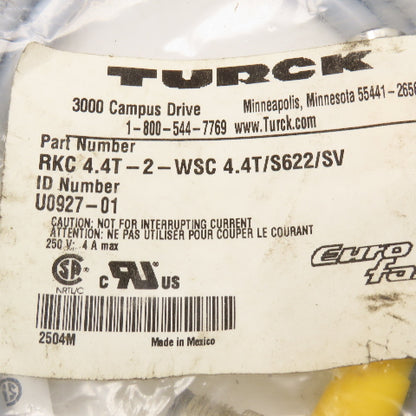 Turck RKC 4.4T-2-WSC 4.4T/S622/SV M12 Eurofast Cordset Extension Cable 6'