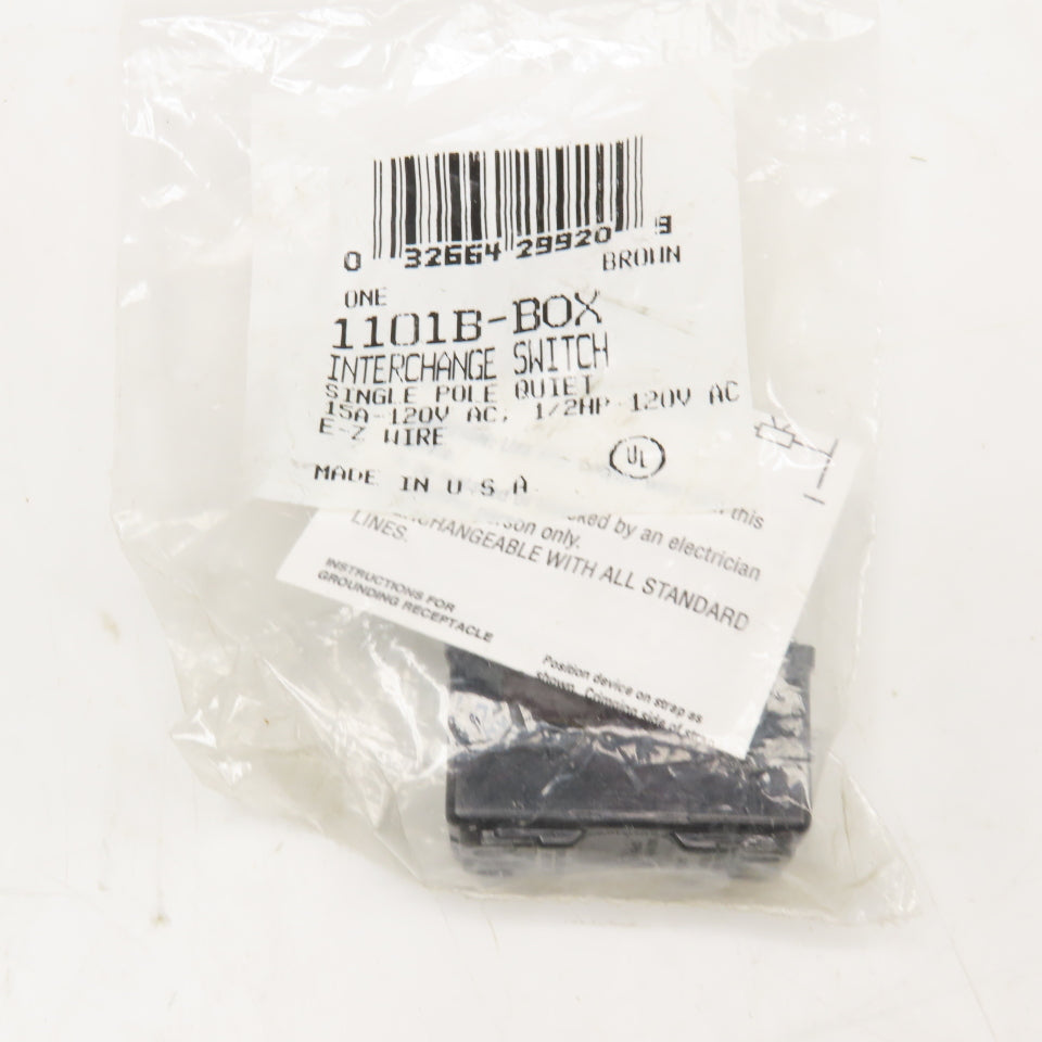Eagle 1101B-BOX Brown Interchange Switch 1 Pole Quiet 15A-120V 1/2Hp E-Z Wire