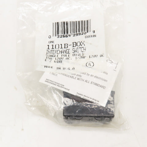 Eagle 1101B-BOX Brown Interchange Switch 1 Pole Quiet 15A-120V 1/2Hp E-Z Wire