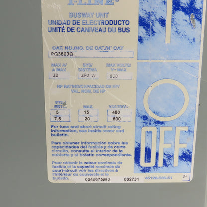 Square D PQ3603G I-Line Fusible Busway Plug Switch Unit 30A 3P 3W 600V