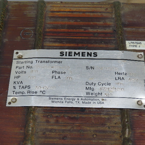 Siemens 25-206-503-013 600HP Starting Transformer 3-Phase 480V 60HZ LRA 4637