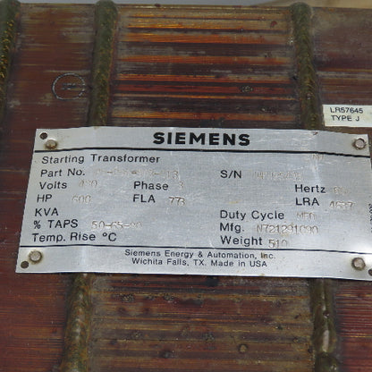 Siemens 25-206-503-013 600HP Starting Transformer 3-Phase 480V 60HZ LRA 4637