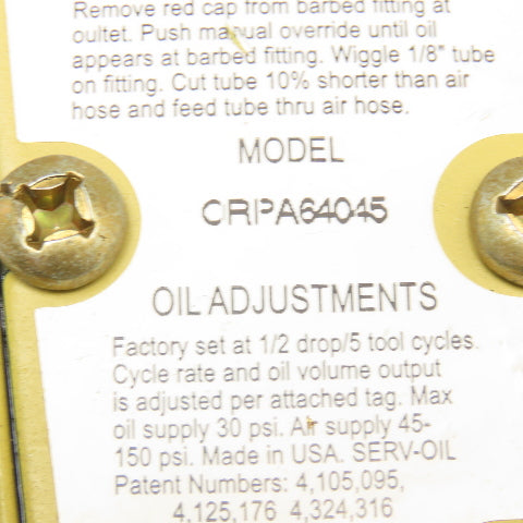 Orsco ORPA64045 Single Point Air Tool Lubricator