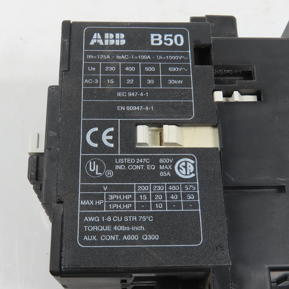 ABB B50 40HP 65A 600V 3-Pole Power Contactor 120V Coil