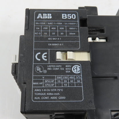 ABB B50 40HP 65A 600V 3-Pole Power Contactor 120V Coil