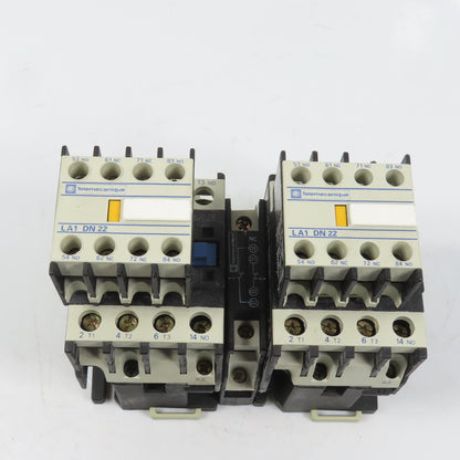 Telemecanique LC1D2510 15HP Interlocked Reversing Contactor 120V Coil W/LA1 DN22