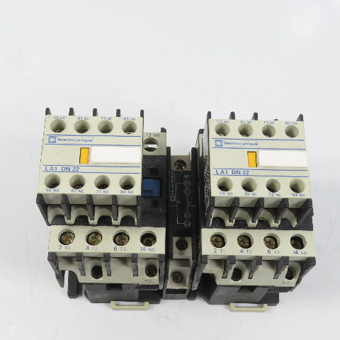 Telemecanique LC1D2510 15HP Interlocked Reversing Contactor 120V Coil W/LA1 DN22