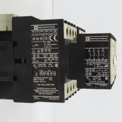 Telemecanique LC1D2510 15HP Interlocked Reversing Contactor 120V Coil W/LA1 DN22