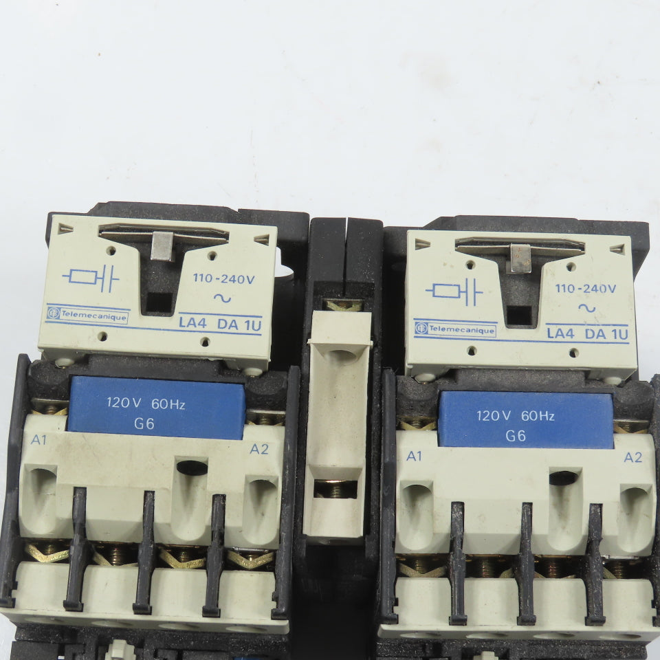 Telemecanique LC1D2510 15HP Interlocked Reversing Contactor 120V Coil W/LA1 DN22