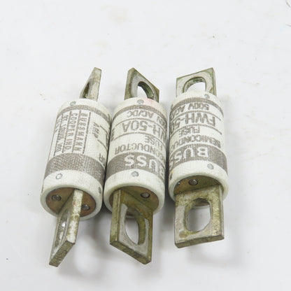 Bussmann FWH-50A Semiconductor Fuse 50A 500V AC/DC Lot Of 3