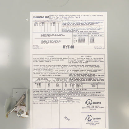 Eaton DEM362FDJA-00VT 60A 600V Fusible OEM OLI Line Isolation Switch&Flex Shaft